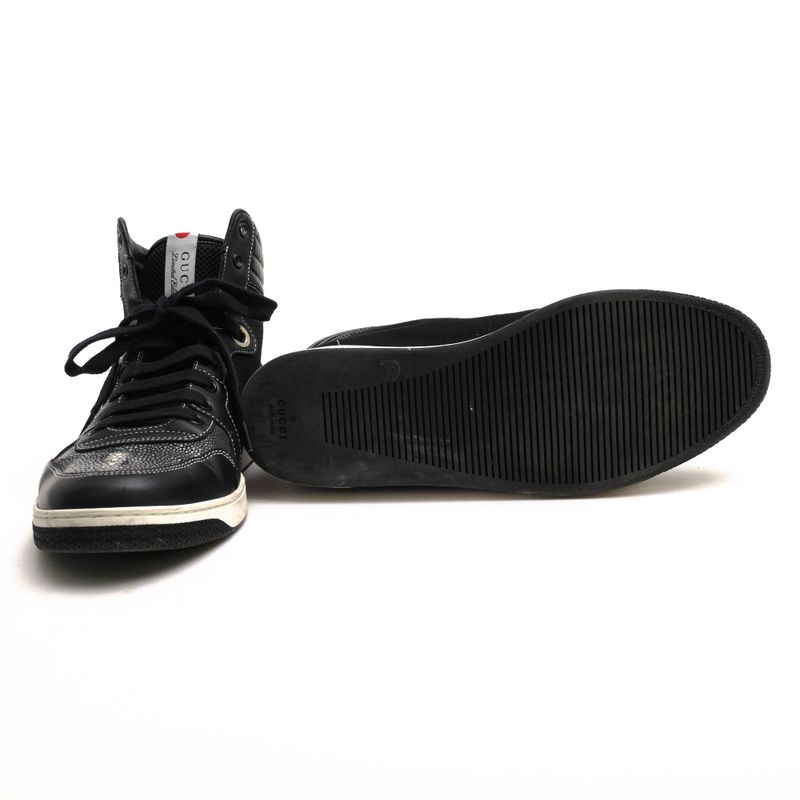 Gucci Shoes Sneakers Shoes High Cut Men Cotton Canvas Leather Black 254918