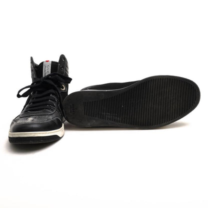 Gucci Shoes Sneakers Shoes High Cut Men Cotton Canvas Leather Black 254918
