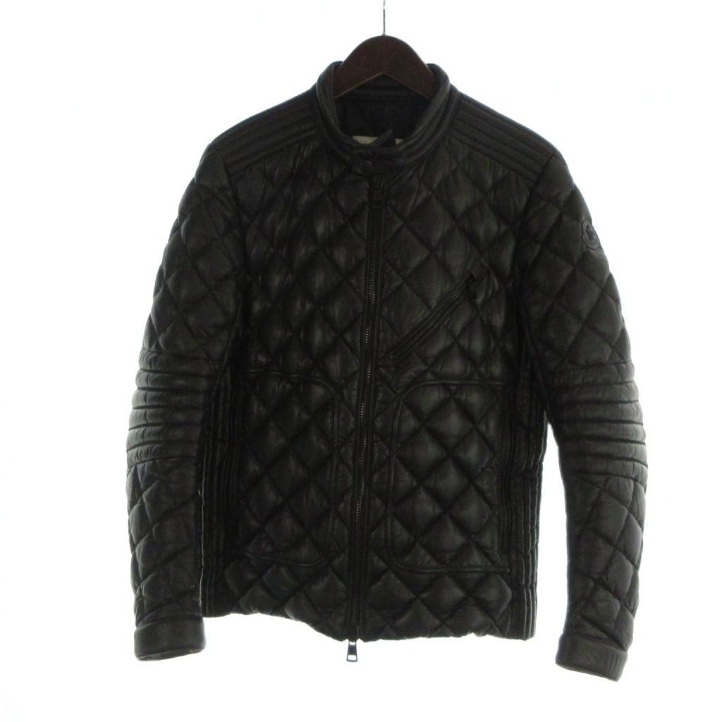 Moncler Giraudo Leather Down Jacket Quilted Zip Up Sheep 1 XS Black