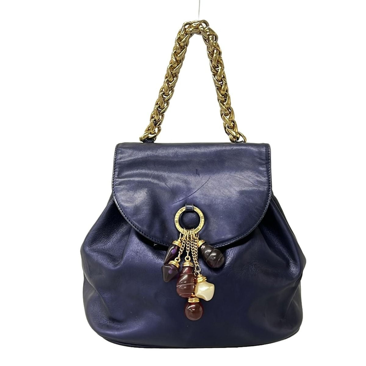Loewe Handbag Blue Chain Handle Drawstring Leather
