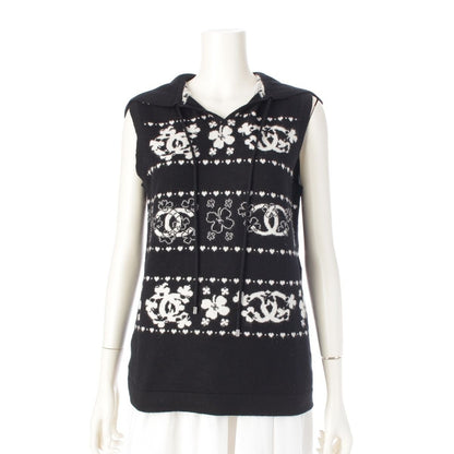 Chanel Cashmere Cotton CC Logo Clover Hooded Knit Vest Hoodie Top