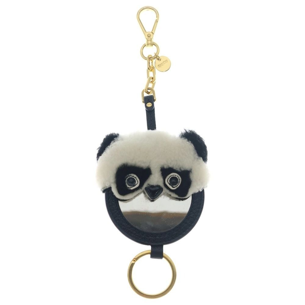 Miu Miu Panda Motif Bag Charm Key Ring Black White
