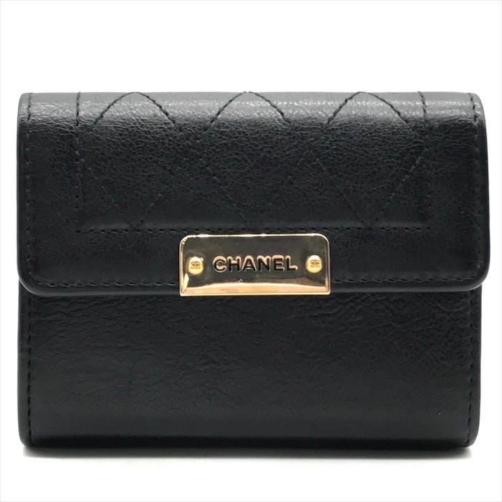 Chanel Logo Quilted Wallet Coin Case Black