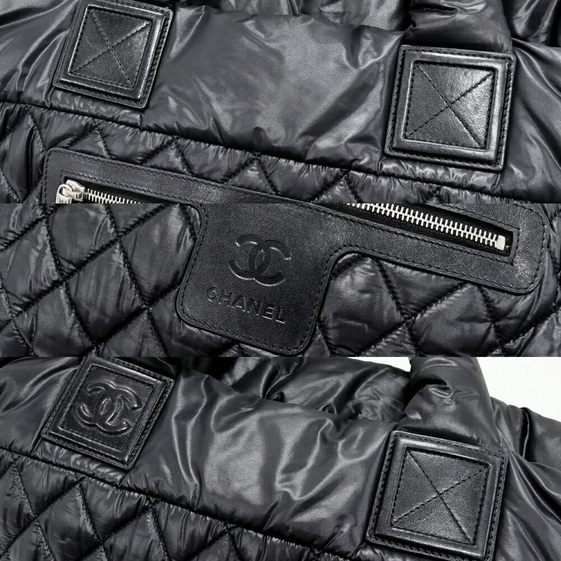 Chanel Tote Handbag Coco Cocoon Small Nylon And Calf Black And Bordeaux A48610