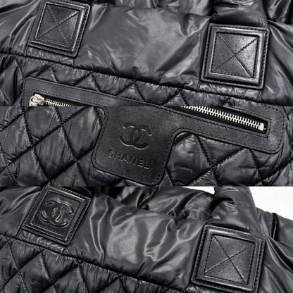 Chanel Tote Handbag Coco Cocoon Small Nylon And Calf Black And Bordeaux A48610