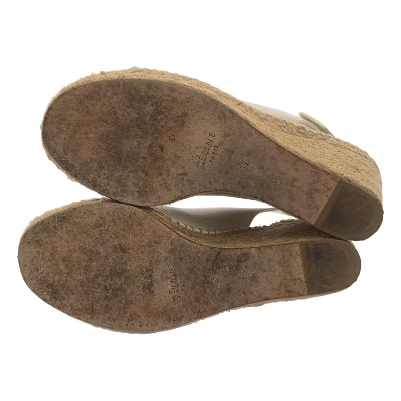 Celine Leather Espadrille Wedge Sole Sandals - 35 - White Beige - Women's