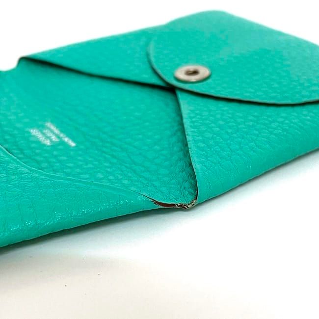 Hermes Coin Case Bastia Green Mint Excellent Condition Coin Purse Leather
