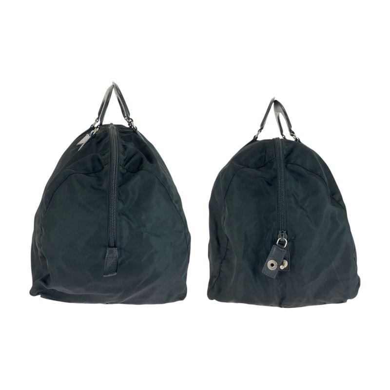 Prada Tessuto Triangle Logo Plate Black Silver Hardware Nylon Boston Bag