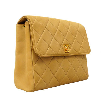 Chanel Shoulder Bag Matelasse Lambskin Beige Gold Hardware Women