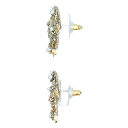 Chanel 14P GP Pearl Coco Mark Earrings Accessories Gold Ladies