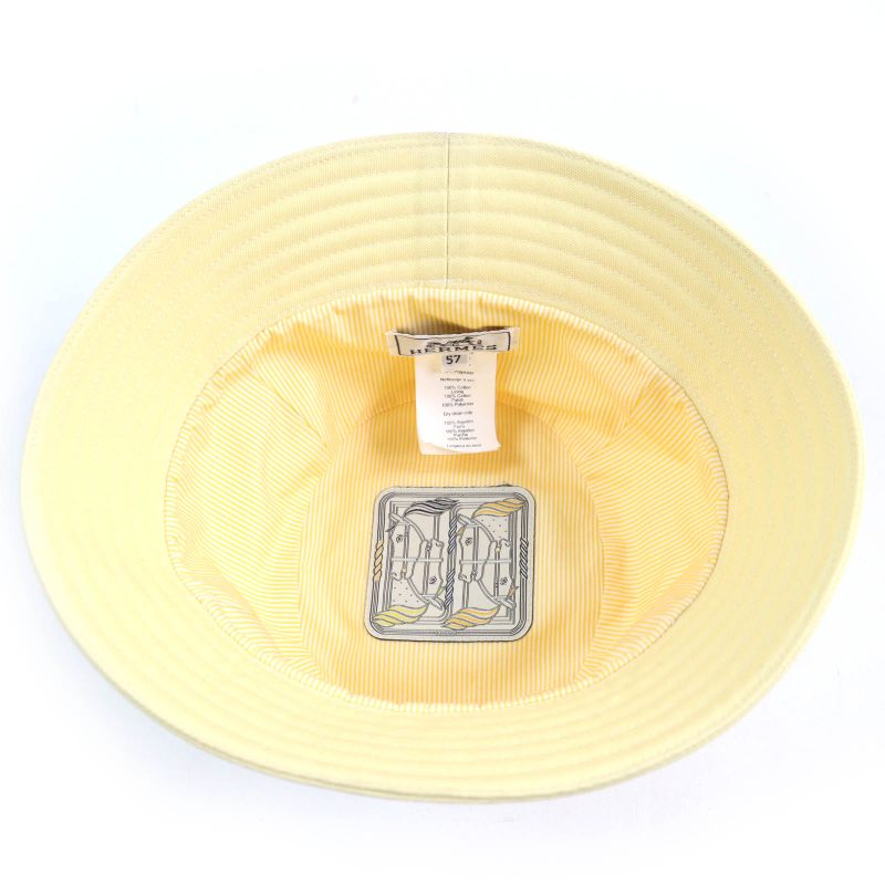 Hermes Calvi 100% Cotton Serie Hardware Bucket Hat Yellow 57 Made In France