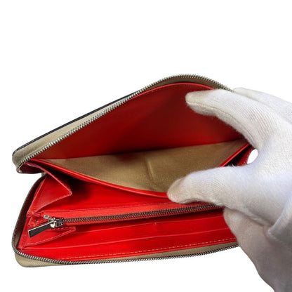 2853 Celine Large Zipped Wallet Long Zipper Beige Preowned W-Tn-3106