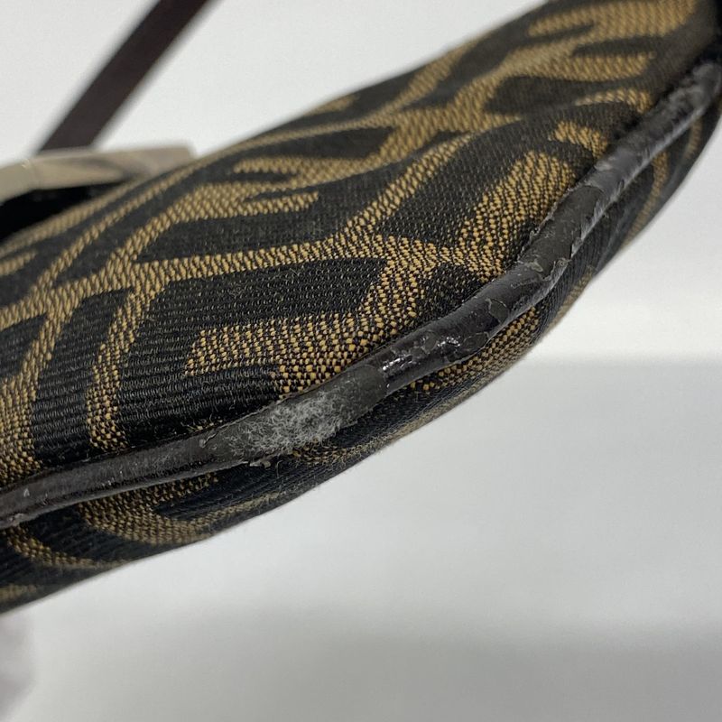 Fendi Handbag Zucca Nylon Canvas Brown Silver Hardware Women