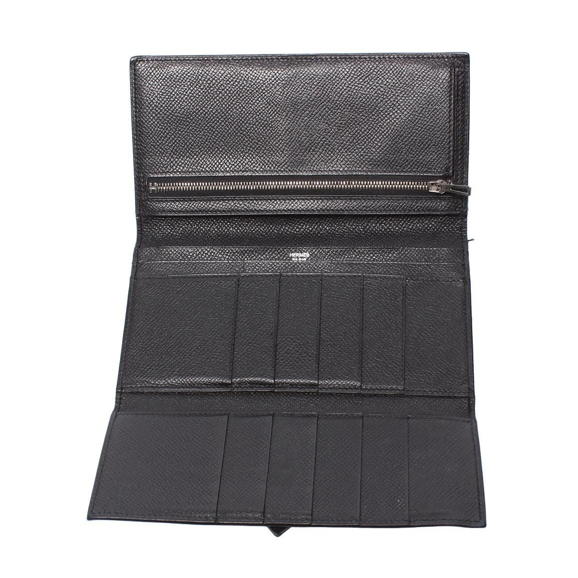 Hermes Trifold Wallet Silver Veau Epsom Bearn Dupri Black Size Details — view 4