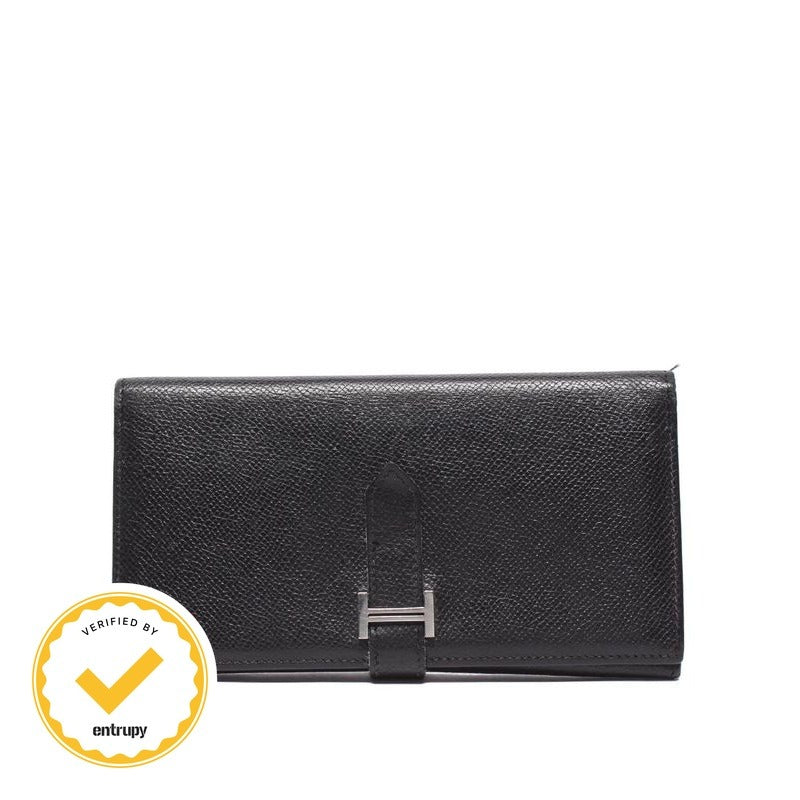 Hermes Trifold Wallet Silver Veau Epsom Bearn Dupri Black Size Details