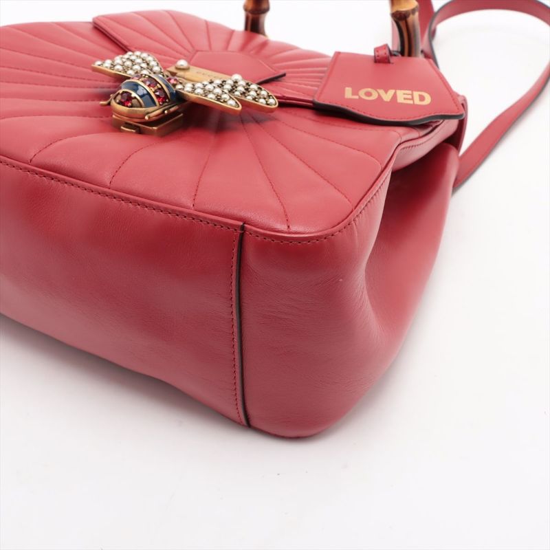 Gucci Bamboo Queen Margaret Leather Backpack Bee Red 476664 Made In Italy