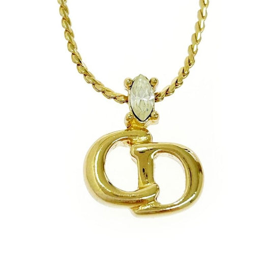 Christian Dior GP Rhinestone CD Logo Necklace Gold