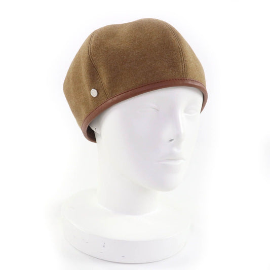 Hermes Gabriel Silver Series with Leather Beret Hat Brown 57