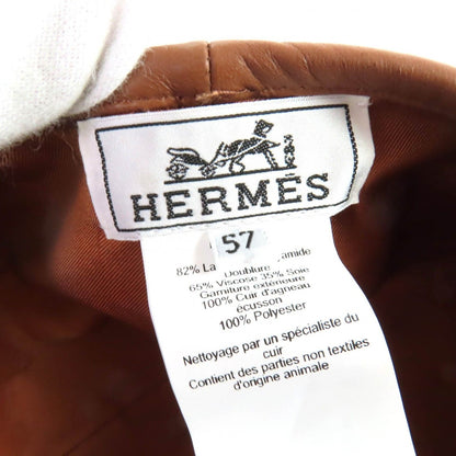 Hermes Gabriel Silver Series with Leather Beret Hat Brown 57 — view 7