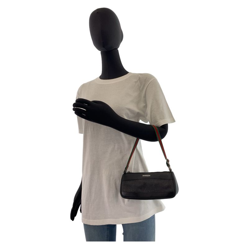 Gucci Sherry Line Black Silver Hardware Canvas/leather 92320 Handbag Accessory