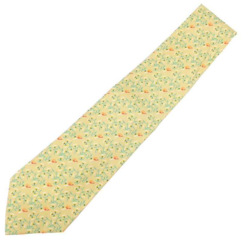 Hermes Tie Botanical Pattern 9cm (3.54in) Silk Yellow and Gmulticolor Yellow