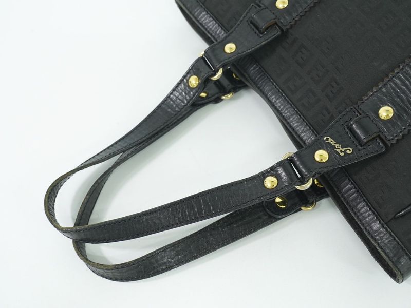 Authentic Fendi Zucchino Tote Handbag Canvas Black 8bh161 Zucchino Bag Pre-owned
