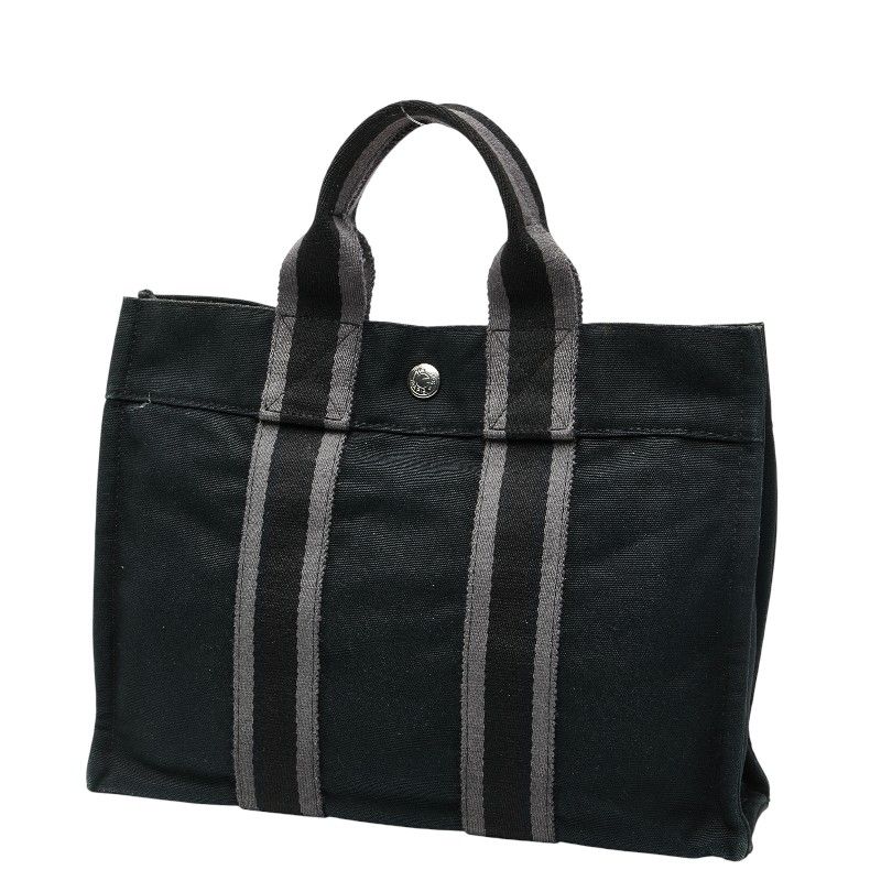 Hermes Fourre Tout Tote PM Tote Handbag Black Gray Canvas Women Hermes