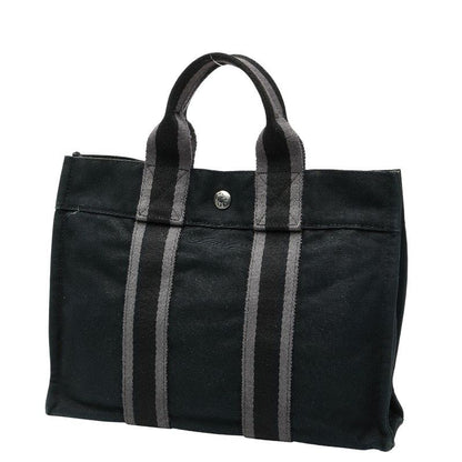 Hermes Fourre Tout Tote PM Tote Handbag Black Gray Canvas Women Hermes