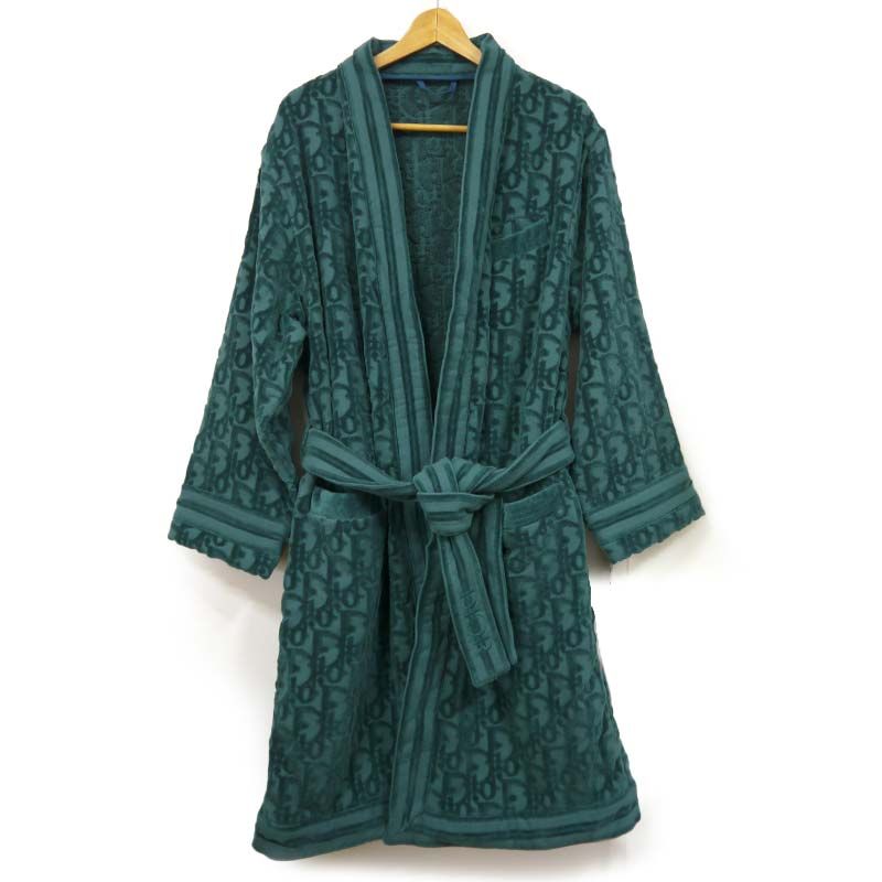 Dior Oblique Pile Gown Coat M Green Bathrobe