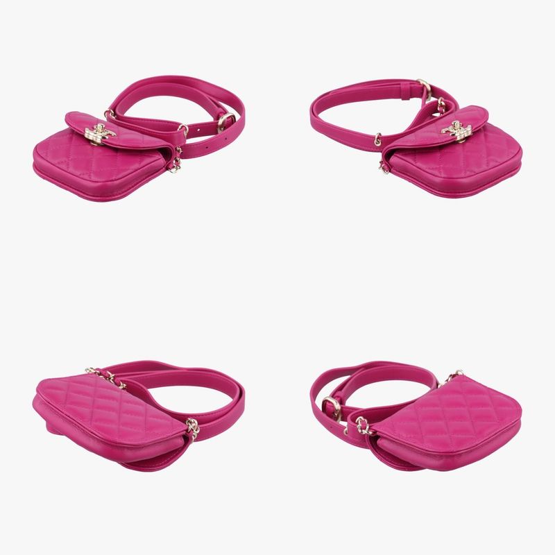 CHANEL  Matelasse Waist Coin Purse Purple Lambskin And Fabric Ap0743