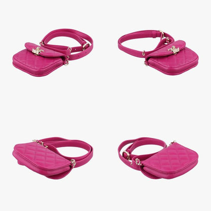 CHANEL  Matelasse Waist Coin Purse Purple Lambskin And Fabric Ap0743