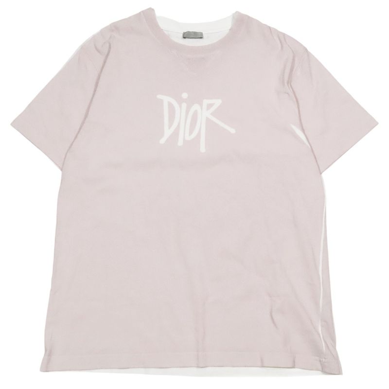 20ss Dior X Stuss Y T-Shirt Short Sleeve Round Neck Cut and Sewn XL Pink White
