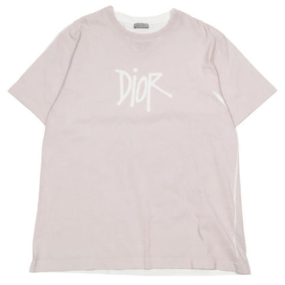 20ss Dior X Stuss Y T-Shirt Short Sleeve Round Neck Cut and Sewn XL Pink White