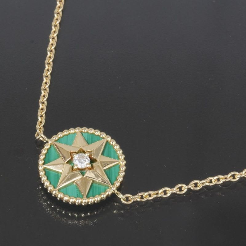 Dior Rose Devan Diamond Leather AU 750 18K Yellow Gold Green E1069