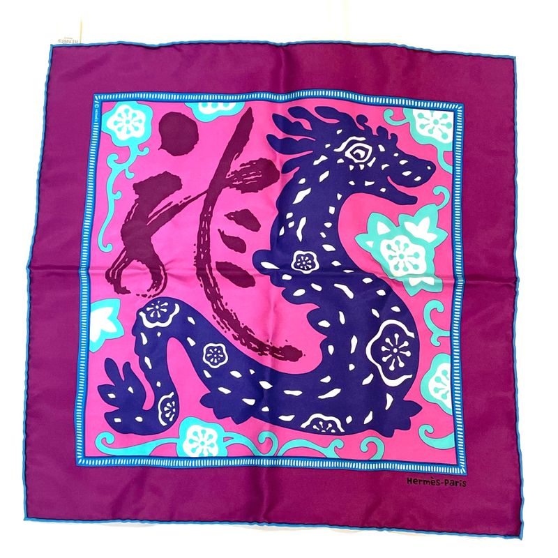 Hermes Dragon Silk Scarf Purple With Box
