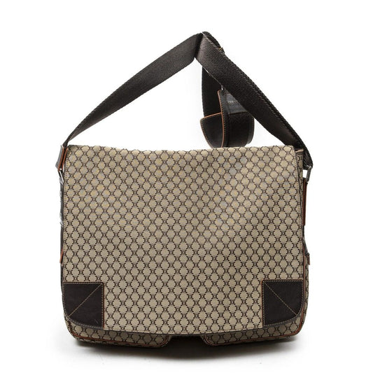 Celine Large Flap Messenger Beige Dark Brown Orange Macadam Canvas
