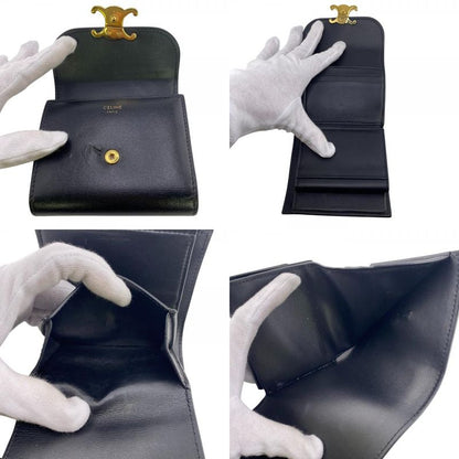 Celine Small Flap Wallet Trifold Wallet Branded Coin Purse Bill Black Women
