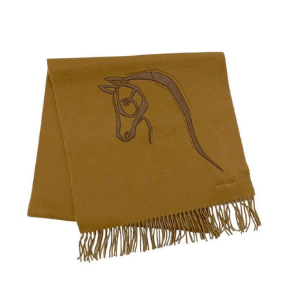 Hermes Cheval Outlet Scarf Cashmere Camel Beige Shawl Logo