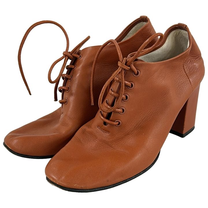 Celine ③ Leather Short Boots Women's Brown 36