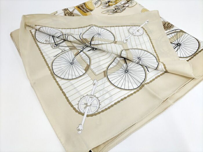 Hermes Scarf Carré 90 LES Becanes Bicycle Motif 100% Silk