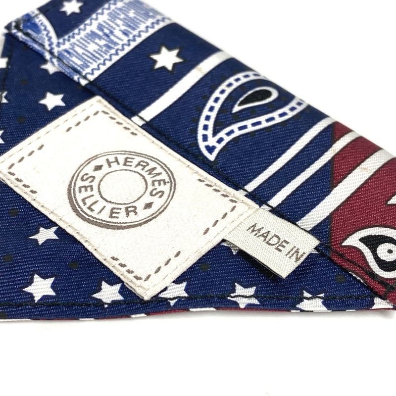 Hermes Collar Dog Bandana "apron D'or" S H800750e 01 Silk Bordeaux / Blue