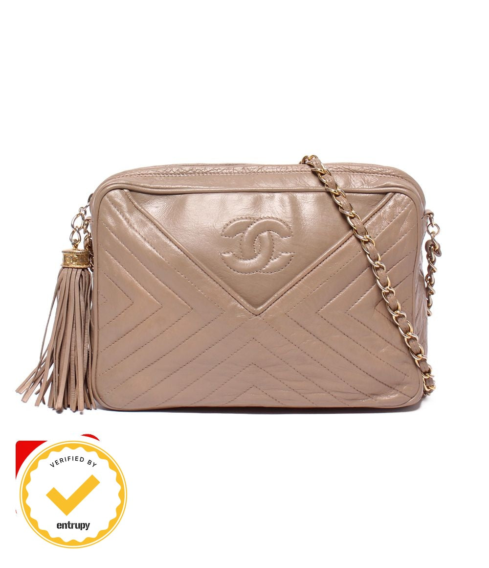 Chanel Chain Shoulder Bag Stitch Crossbody Gold 0 CC Logo Fringe