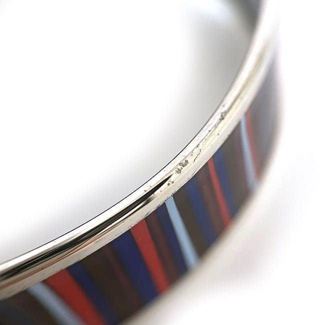 Hermes Bangle Emile GM Silver Navy Bordeaux Excellent Condition