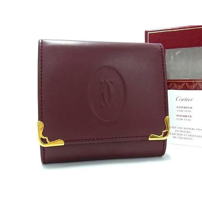 Cartier Must Line Leather Coin Case Purse Bordeaux