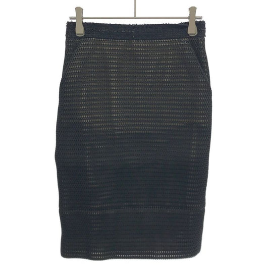 Chanel Waist Tweed Mesh Tight Skirt Black 34