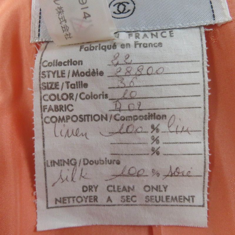 CHANEL Vintage 100% Linen Jacket And Dress Setup Ensemble Orange 36 Made In