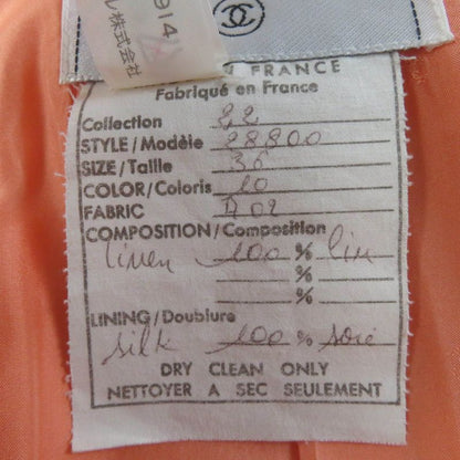 CHANEL Vintage 100% Linen Jacket And Dress Setup Ensemble Orange 36 Made In