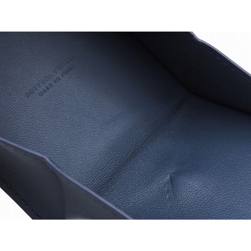 Bottega Veneta Intrecciato Calfskin Black Deep Blue Folding Coin Purse Coin