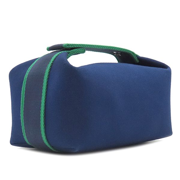 Hermes Pouch Brid a Black PM Toile Ash Marine Silver Hardware Navy Blue Handbag