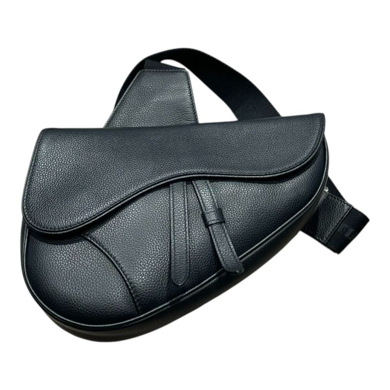 DIOR ⑤ 06-bo-0139 Leather Saddle Bag Unisex Black ONE SIZE
